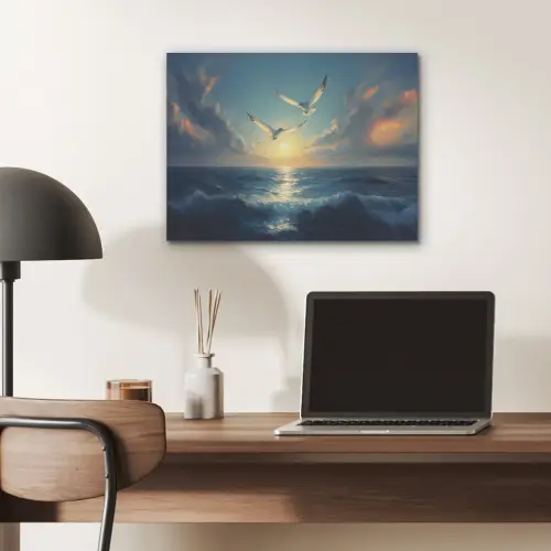 Meeuwen - Zee - Wolken -Blauw PET vilt klein -sfeer5