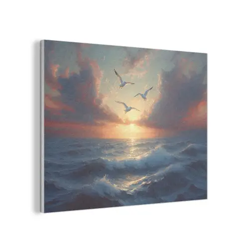 Meeuwen - Zonsondergang - Zee - Wolken PET vilt klein -3d