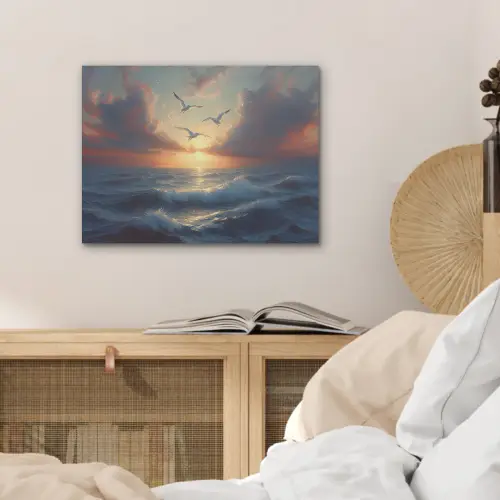 Meeuwen - Zonsondergang - Zee - Wolken PET vilt klein -sfeer3