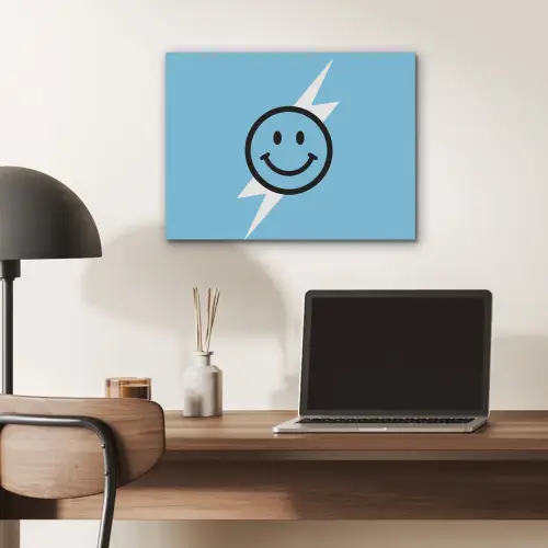 Smiley - Blauw - Bliksem PET vilt klein -sfeer5