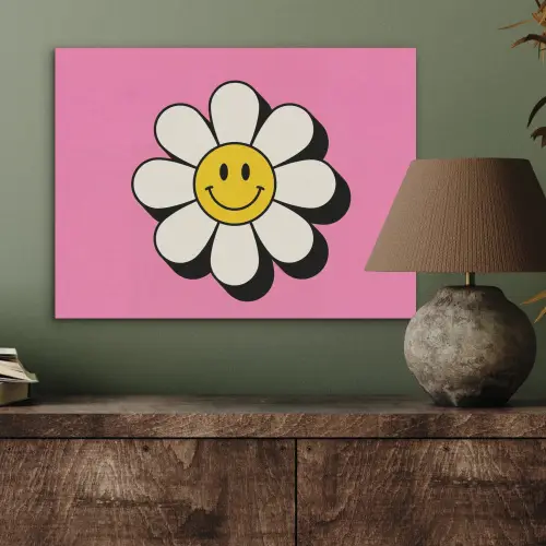 Smiley - Bloem - Roze PET vilt klein -sfeer2