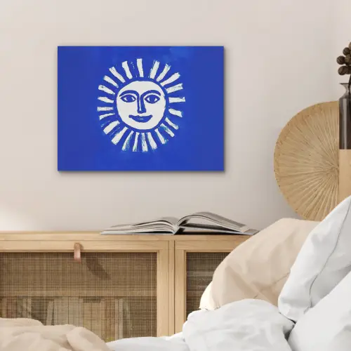 Zon - Gezicht - Penseelstructuur - Blauw PET vilt klein -sfeer3