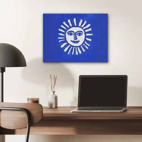 Zon - Gezicht - Penseelstructuur - Blauw PET vilt klein -sfeer5