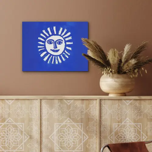 Zon - Gezicht - Penseelstructuur - Blauw PET vilt klein -sfeer4