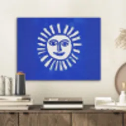 Zon - Gezicht - Penseelstructuur - Blauw PET vilt klein -sfeer1