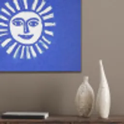 Zon - Gezicht - Penseelstructuur - Blauw PET vilt klein -sfeer6_closeup