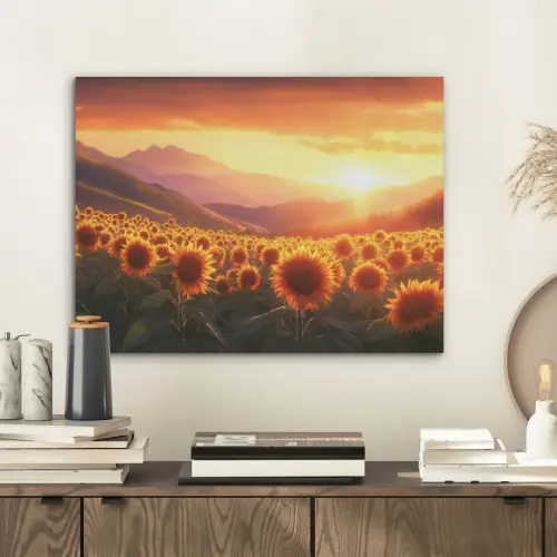 Zonnebloemen - Zonsondergang - Landschap PET vilt klein -sfeer1