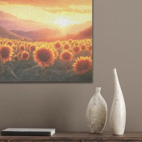 Zonnebloemen - Zonsondergang - Landschap PET vilt klein -sfeer6_closeup