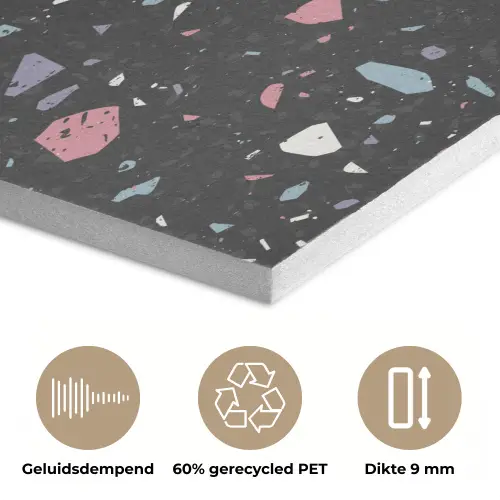 Terrazzo - Patroon - Zwart - Zacht PET vilt klein 837 -closeup_NL
