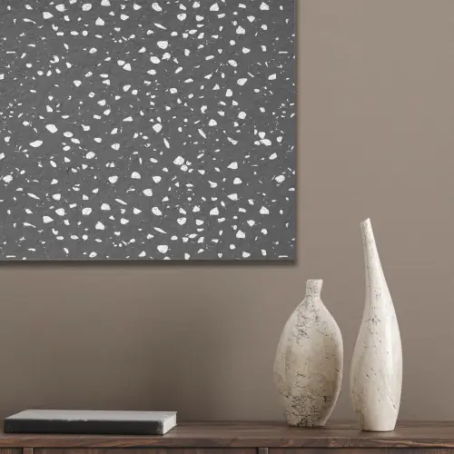Terrazzo - Patroon - Zwart - Wit PET vilt klein 837 -sfeer6_closeup