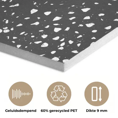 Terrazzo - Patroon - Zwart - Wit PET vilt klein 837 -closeup_NL