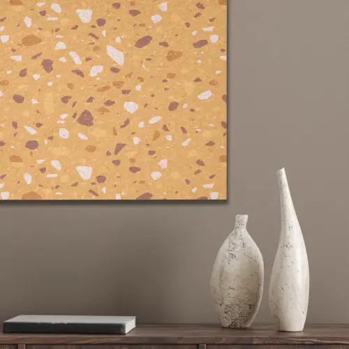 Terrazzo - Patroon - Okergeel PET vilt klein 837 -sfeer6_closeup