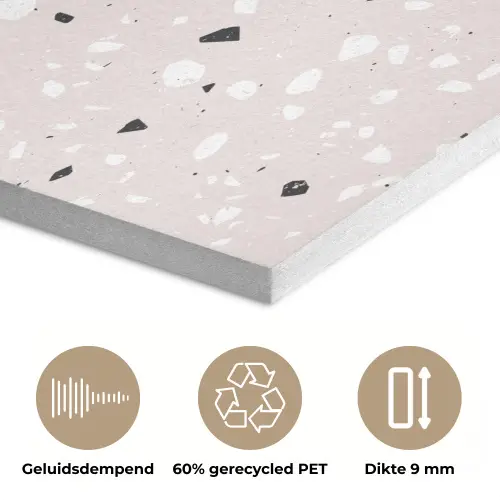 Terrazzo - Patroon - Zacht - Zwart - Wit PET vilt klein 837 -closeup_NL