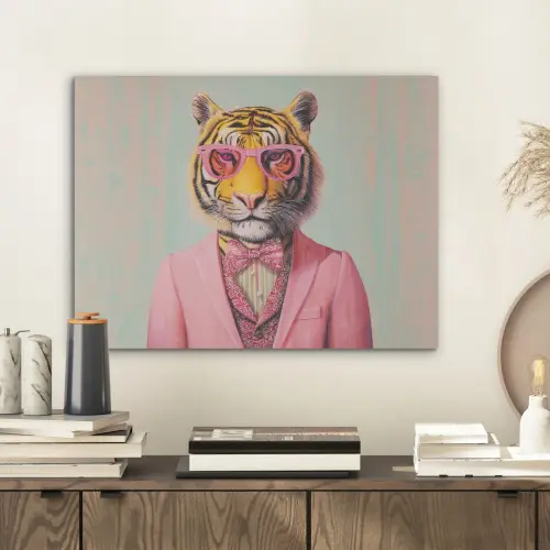 Tijger - Strik - Jasje - Roze PET vilt klein -sfeer1