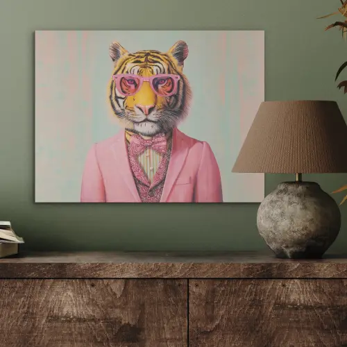 Tijger - Strik - Jasje - Roze PET vilt klein -sfeer2