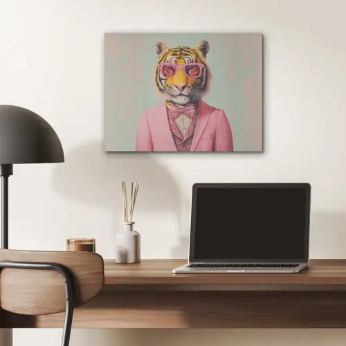 Tijger - Strik - Jasje - Roze PET vilt klein -sfeer5