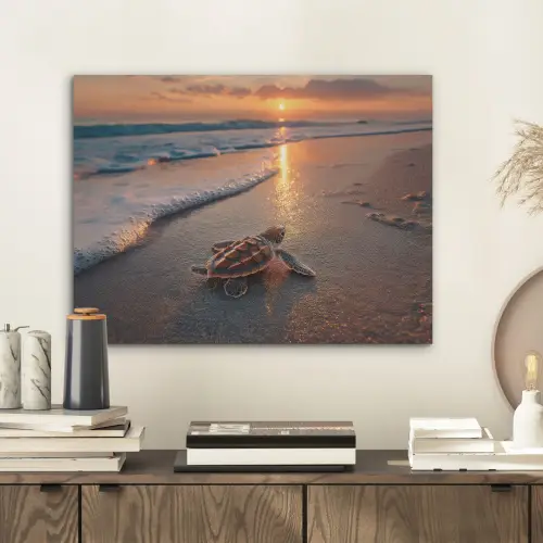 Schildpad - strand - Zonsondergang PET vilt klein -sfeer1