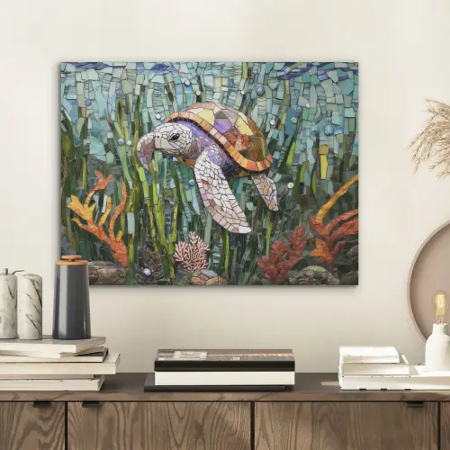 Schildpad - Zeewier - Mozaïek PET vilt klein -sfeer1