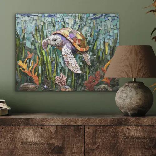 Schildpad - Zeewier - Mozaïek PET vilt klein -sfeer2