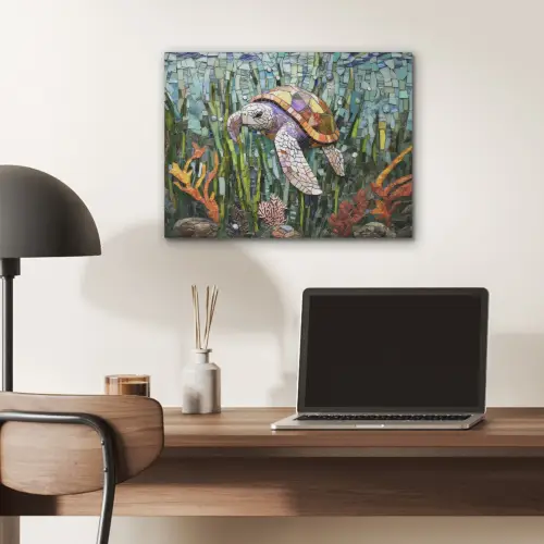 Schildpad - Zeewier - Mozaïek PET vilt klein -sfeer5