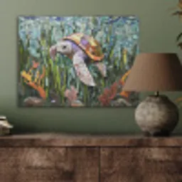 Schildpad - Zeewier - Mozaïek PET vilt klein -sfeer2