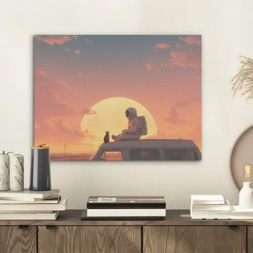 Busje - Kat - Zonsondergang - Oranje PET vilt klein -sfeer1
