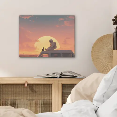 Busje - Kat - Zonsondergang - Oranje PET vilt klein -sfeer3