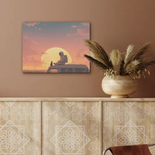 Busje - Kat - Zonsondergang - Oranje PET vilt klein -sfeer4