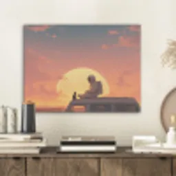 Busje - Kat - Zonsondergang - Oranje PET vilt klein -sfeer1