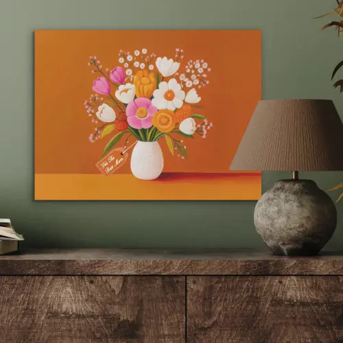 Vaas - Bloemen - Oranje PET vilt klein -sfeer2