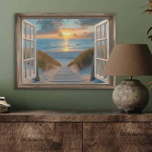 Doorkijk - Strand - Pad - Zonsondergang PET vilt klein -sfeer2