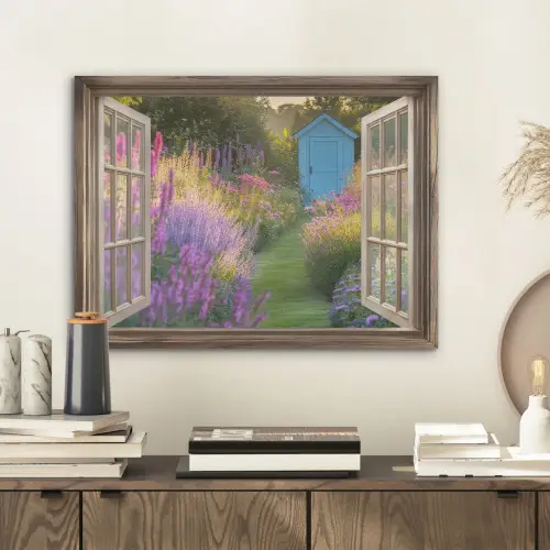 Doorkijk - Bloemen - Raam - Natuur PET vilt klein -sfeer1