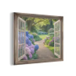 Doorkijk - Tuin - Raam - Hortensia - Bloemen PET vilt klein -3d