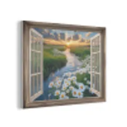 Doorkijk - Landschap - Raam - Water - Zonsondergang PET vilt klein -3d