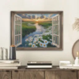 Doorkijk - Landschap - Raam - Water - Zonsondergang PET vilt klein -sfeer1