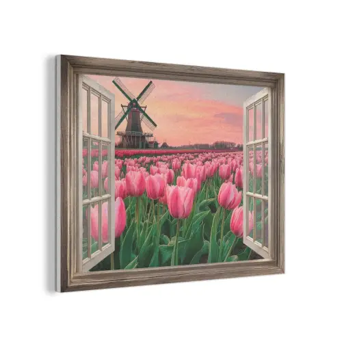 Doorkijk - Tulpen - Bloemen - Molen - Raam PET vilt klein -3d