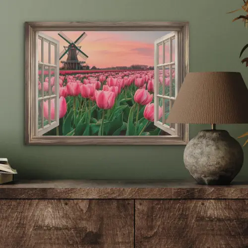 Doorkijk - Tulpen - Bloemen - Molen - Raam PET vilt klein -sfeer2