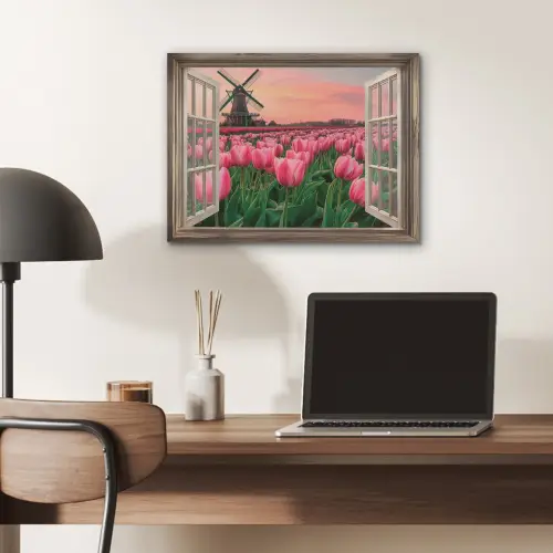 Doorkijk - Tulpen - Bloemen - Molen - Raam PET vilt klein -sfeer5