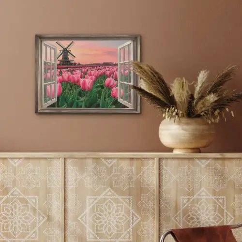 Doorkijk - Tulpen - Bloemen - Molen - Raam PET vilt klein -sfeer4
