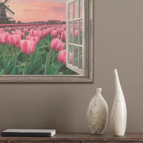 Doorkijk - Tulpen - Bloemen - Molen - Raam PET vilt klein -sfeer6_closeup