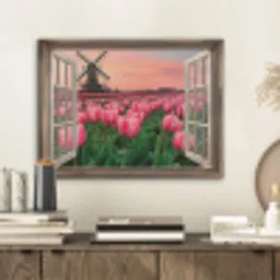 Doorkijk - Tulpen - Bloemen - Molen - Raam PET vilt klein -sfeer1