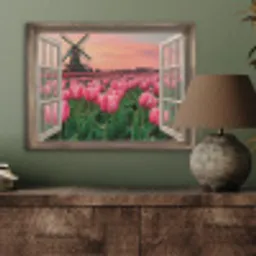 Doorkijk - Tulpen - Bloemen - Molen - Raam PET vilt klein -sfeer2
