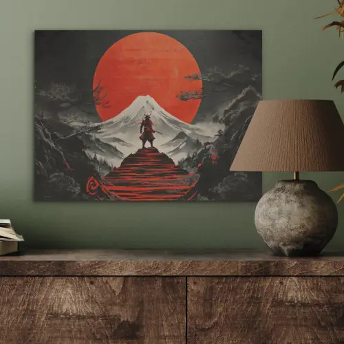 Krijger - Rode trappen - Zon - Berg PET vilt klein -sfeer2