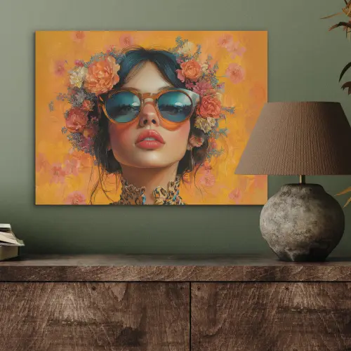Vrouw - Bloemen - Aesthetic - Oranje PET vilt klein -sfeer2