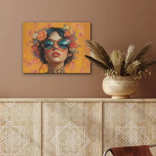 Vrouw - Bloemen - Aesthetic - Oranje PET vilt klein -sfeer4