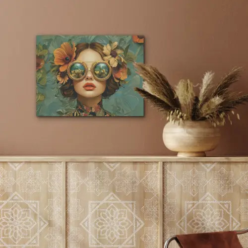 Vrouw - Bloemen - Vlinders - Natuur - Vintage PET vilt klein -sfeer4