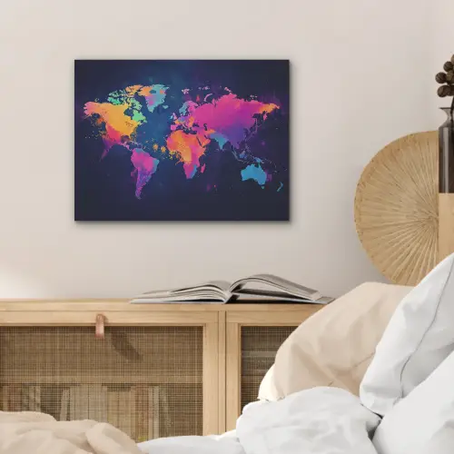 Wereldkaart - Kleurrijk - Graffiti PET vilt klein -sfeer3