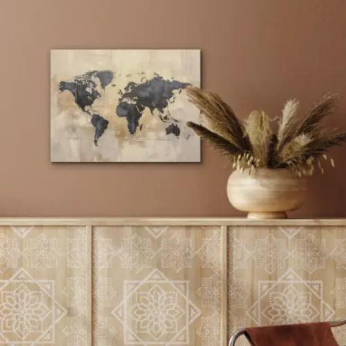 Wereldkaart - Goud - Zwart - Abstract PET vilt klein -sfeer4