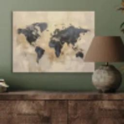 Wereldkaart - Goud - Zwart - Abstract PET vilt klein -sfeer2