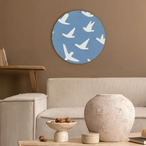 Vogels - Wit - Patroon Akoestische PET Vilt - Rond klein -sfeer1